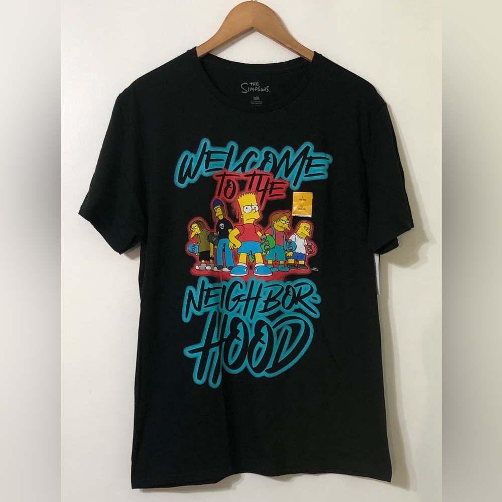 The Simpsons Welcome to the neighborhood Black Tee Short Sleeve 100% cotton.L